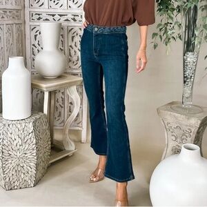 Frame 27x26 Le Crop Braided Mini Boot Cut Jean 0899 blue dark cropped